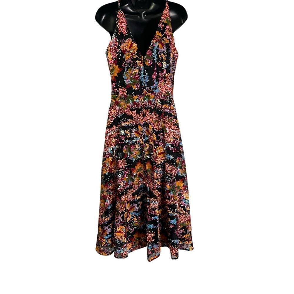 Dress The Population Elisa Embroidered Sequin Dress Medium Papaya Gown Sparkly - Picture 13 of 14